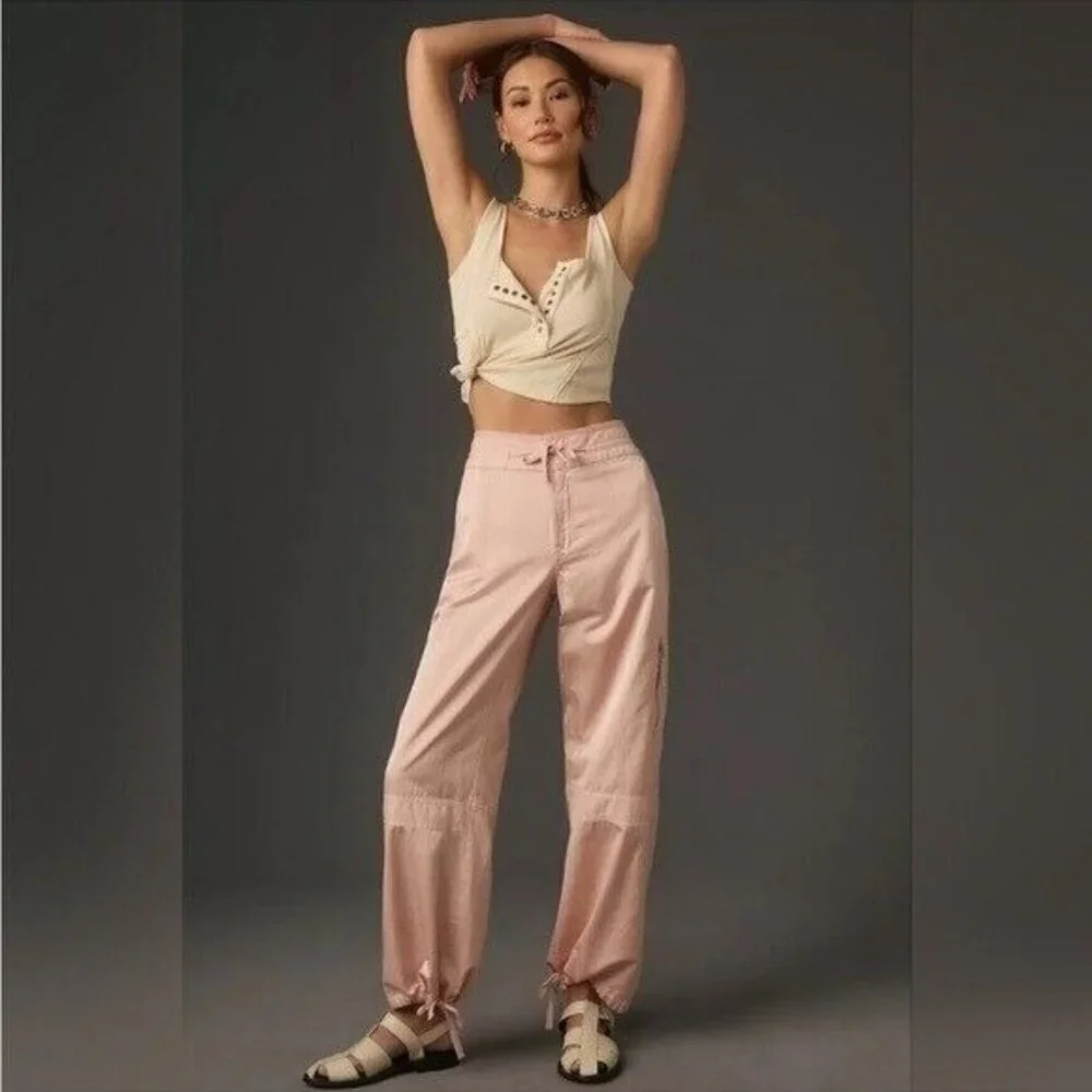 ANTHROPOLOGIE Pilcro Satin Cargo Parachute Pants Pink Combo Size 31 NEW - Picture 3 of 12
